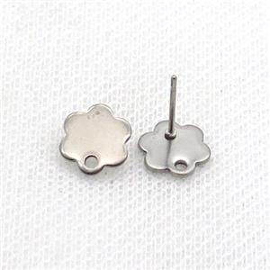 Raw Stainless Steel Stud Earring Flower, approx 10mm