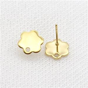 Stainless Steel Stud Earring Flower Gold Plated, approx 10mm