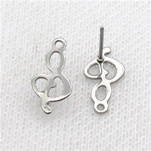 Raw Stainless Steel Stud Earring Musical Note Symbols, approx 8-16mm