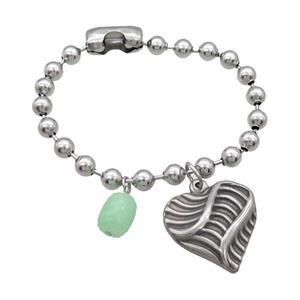 Raw Stainless Steel Bracelet Heart, approx 9-11mm, 25mm, 6mm, 17cm length