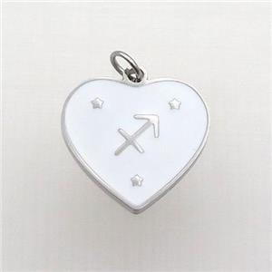 Raw Stainless Steel Heart Pendant White Enamel Zodiac Sagittarius, approx 15mm