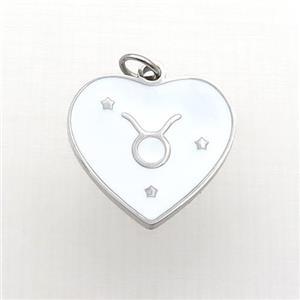 Raw Stainless Steel Heart Pendant White Enamel Zodiac Leo, approx 15mm