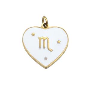 Stainless Steel Heart Pendant White Enamel Zodiac Scorpio Gold Plated, approx 15mm