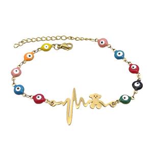 Stainless Steel Bracelets Evil Eye Multicolor Bear Gold Plated, approx 20-35mm, 6mm, 16-22cm length