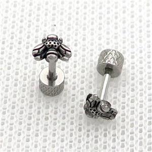 Raw Stainless Steel Stud Earrings Honeybee, approx 5-6mm