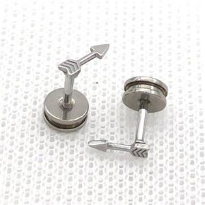 Raw Stainless Steel Stud Earrings Arrow, approx 2.5-8mm