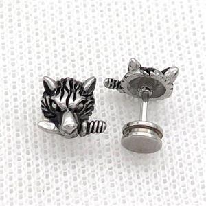 Raw Stainless Steel Stud Earrings Wolf, approx 8-10mm