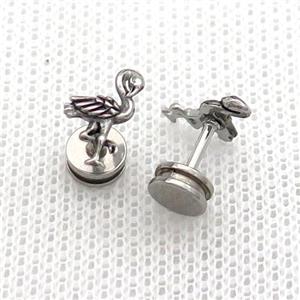 Raw Stainless Steel Stud Earrings Crane, approx 6-11mm