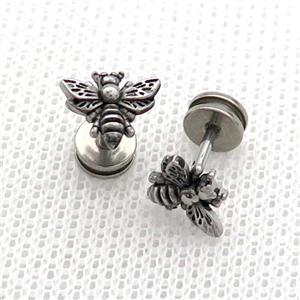 Raw Stainless Steel Stud Earrings Honeybee, approx 8-9mm