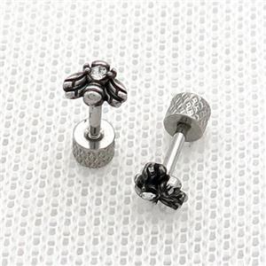 Raw Stainless Steel Stud Earrings Bee, approx 6mm