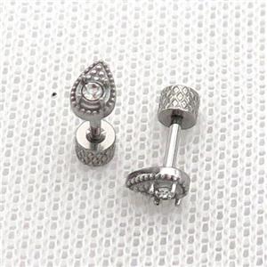 Raw Stainless Steel Stud Earrings Pave Rhinestone Teardrop, approx 4-6.5mm