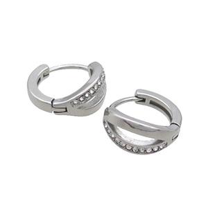 Raw Stainless Steel Hoop Earrings Pave Rhinestone, approx 14mm dia