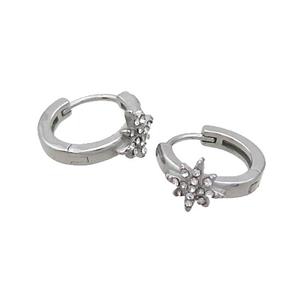 Raw Stainless Steel Hoop Earrings Pave Rhinestone Northstar, approx 7.5mm, 14mm dia