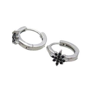 Raw Stainless Steel Hoop Earrings Pave Rhinestone Northstar, approx 7.5mm, 14mm dia