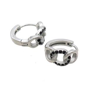 Raw Stainless Steel Hoop Earrings Pave Rhinestone, approx 14mm dia