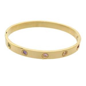 Stainless Steel Bangle Pave Rhinestone Gold Plated, approx 7mm, 55-60mm dia