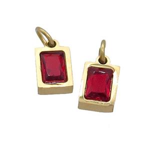 Stainless Steel Pendant Pave Red Zircon Rectangle Gold Plated, approx 4x6mm