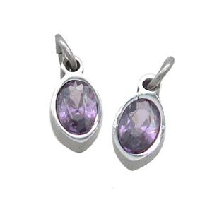 Raw Stainless Steel Eye Pendant Pave Purple Zircon, approx 4x6mm