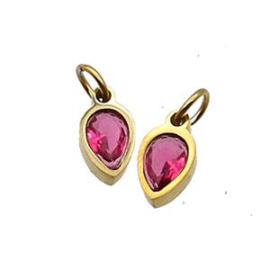 Stainless Steel Teardrop Pendant Pave Red Zircon Gold Plated, approx 4x6mm