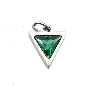 Raw Stainless Steel Triangle Pendant Pave Green Zircon, approx 6x6mm