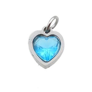 Raw Stainless Steel Heart Pendant Pave Blue Zircon, approx 6x6mm