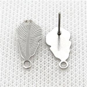 Raw Stainless Steel Stud Earrings Leaf, approx 9-15mm