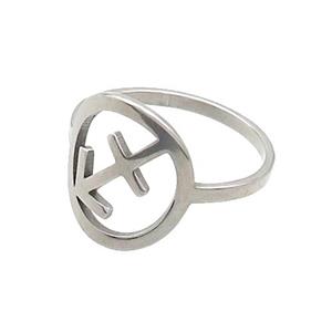 Raw Stainless Steel Rings Zodiac Sagittarius, approx 13-14mm, 18mm dia