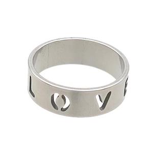 Raw Stainless Steel Rings LOVE, approx 6mm, 18mm dia