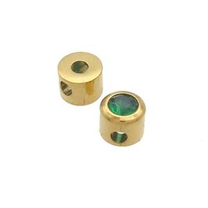 Stainless Steel Guru Beads Pave Zircon T-holes Gold Plated, approx 5mm, 1.5mm hole