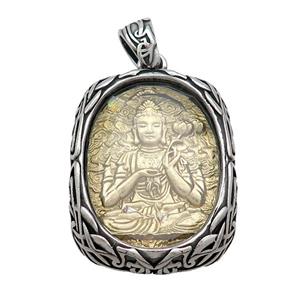 Copper Buddha Pendant Gold Plated Stainless Steel Wrapped Antique Silver, approx 30-40mm