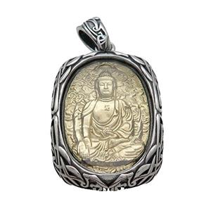 Copper Buddha Pendant Gold Plated Stainless Steel Wrapped Antique Silver, approx 30-40mm