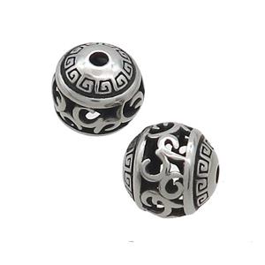 Stainless Steel Round Beads Hollow Antique Silver, approx 10mm