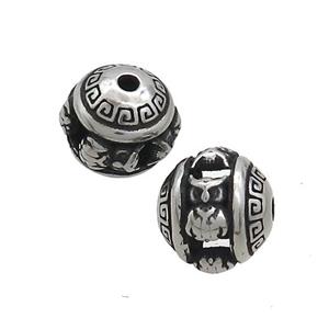 Stainless Steel Round Beads Hollow Antique Silver, approx 10mm