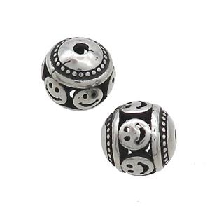 Stainless Steel Round Beads Hollow Antique Silver, approx 10mm