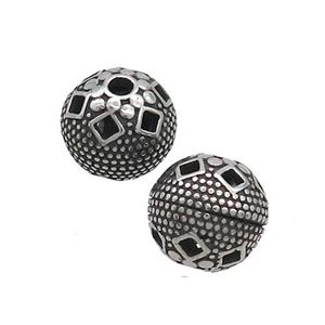 Stainless Steel Round Beads Hollow Antique Silver, approx 10mm