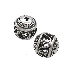 Stainless Steel Round Beads Hollow Antique Silver, approx 10mm