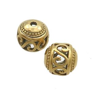 Stainless Steel Round Beads Hollow Gold Plated, approx 10mm