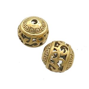 Stainless Steel Round Beads Hollow Gold Plated, approx 10mm