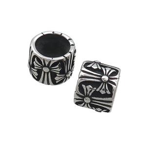 Stainless Steel Column Beads Tube large Hole Antique Silver, approx 9-11mm, 8mm hole