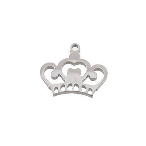 Raw Stainless Steel Crown Charms Pendant, approx 13-15mm