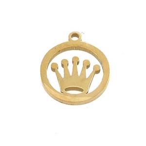 Stainless Steel Crown Pendant Circle Gold Plated, approx 13mm