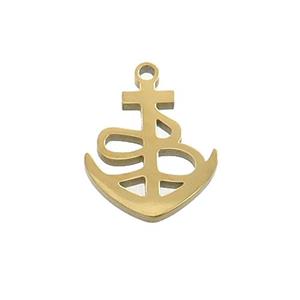 Stainless Steel Anchor Charms Pendant Gold Plated, approx 13-17mm