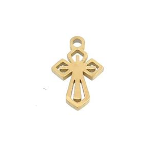 Stainless Steel Cross Charms Pendant Gold Plated, approx 8-10mm