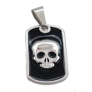 Raw Stainless Steel Skull Charms Pendant Rectangle Black Enamel, approx 16-26mm