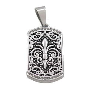 Stainless Steel Fleur-De-Lis Charms Pendant Rectangle Antique Silver, approx 16-26mm