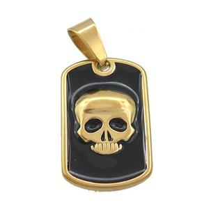 Stainless Steel Skull Charms Pendant Rectangle Black Enamel Gold Plated, approx 16-26mm