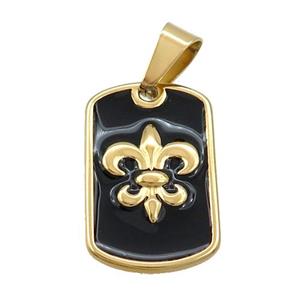 Stainless Steel Fleur-De-Lis Charms Pendant Rectangle Black Enamel Gold Plated, approx 16-26mm