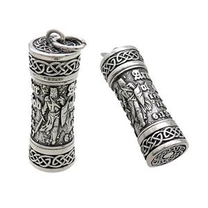 Stainless Steel Prayer Column Charms Pendant Antique Silver, approx 15-40mm