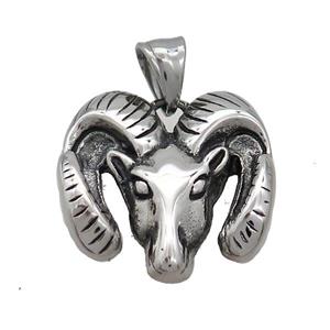 Stainless Steel Goat Head Charms Pendant Sheep Antique Silver, approx 28mm