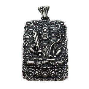 Stainless Steel Buddha Charms Pendant Rectangle Antique Silver, approx 33-50mm